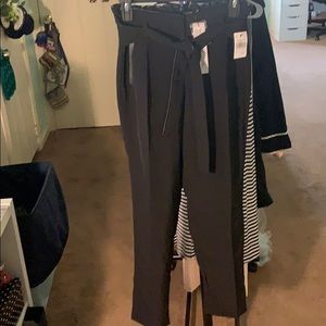 Black paperbag waist slacks